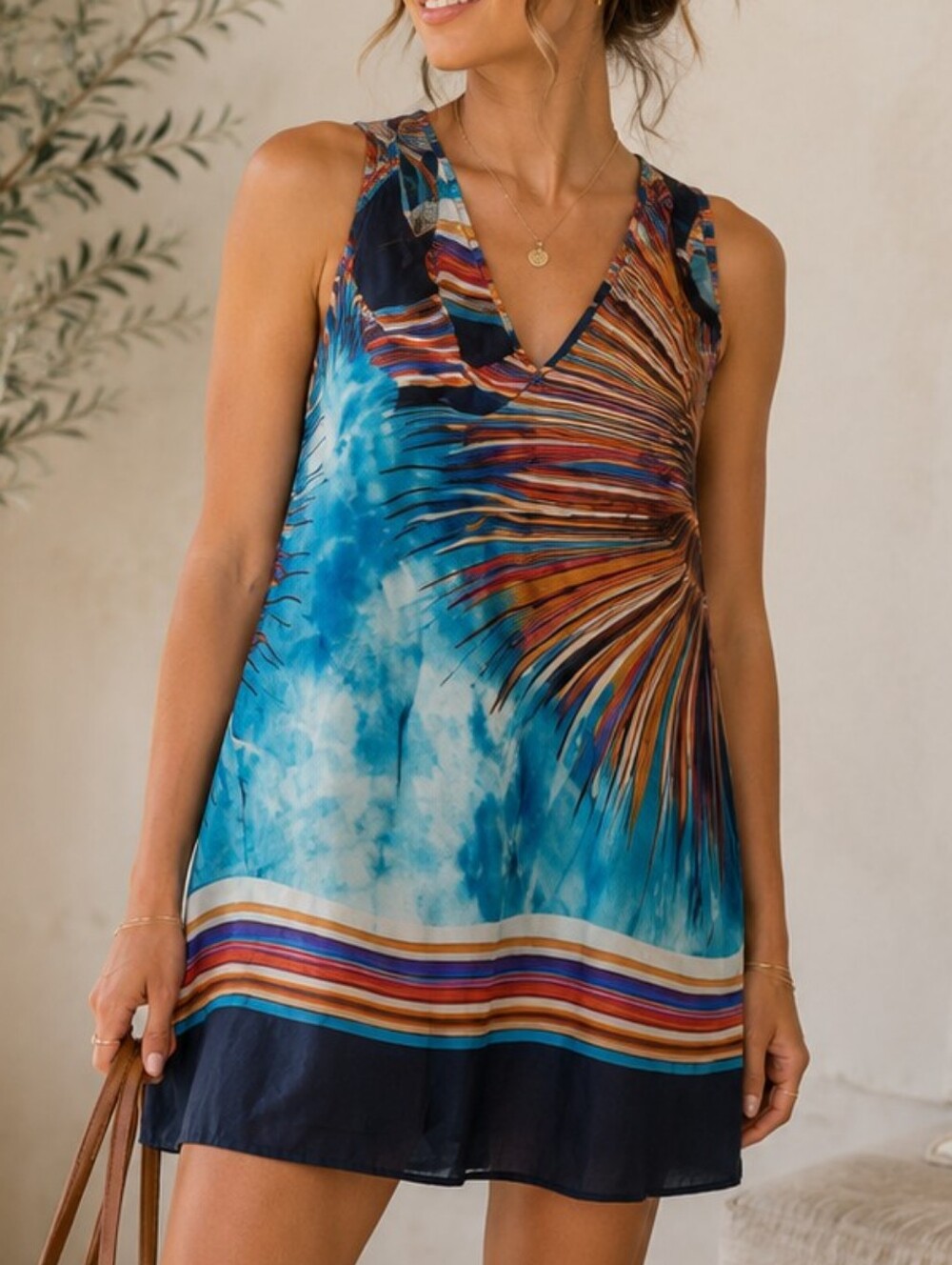 TINY FOR ANTHROPOLOGIE ABSTRACT SHORELINE TUNIC MINI DRESS